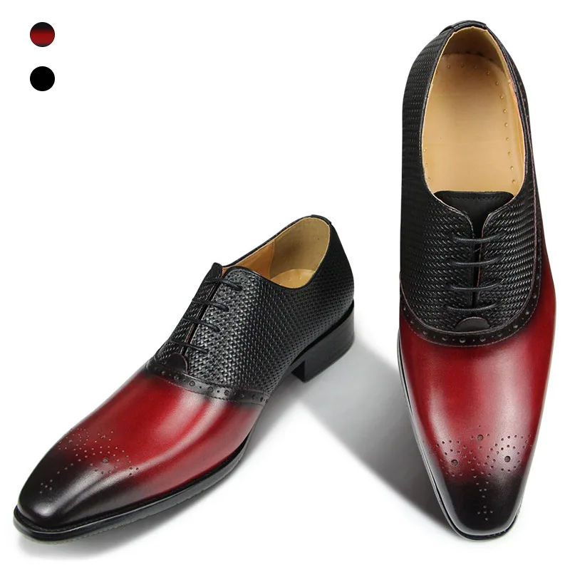 

Shoes Men Genuine Cow Leather Luxury Brand Oxfords Bullock Carving Dress Wedding Pointed Toe Lace-Up Formal wear classic style