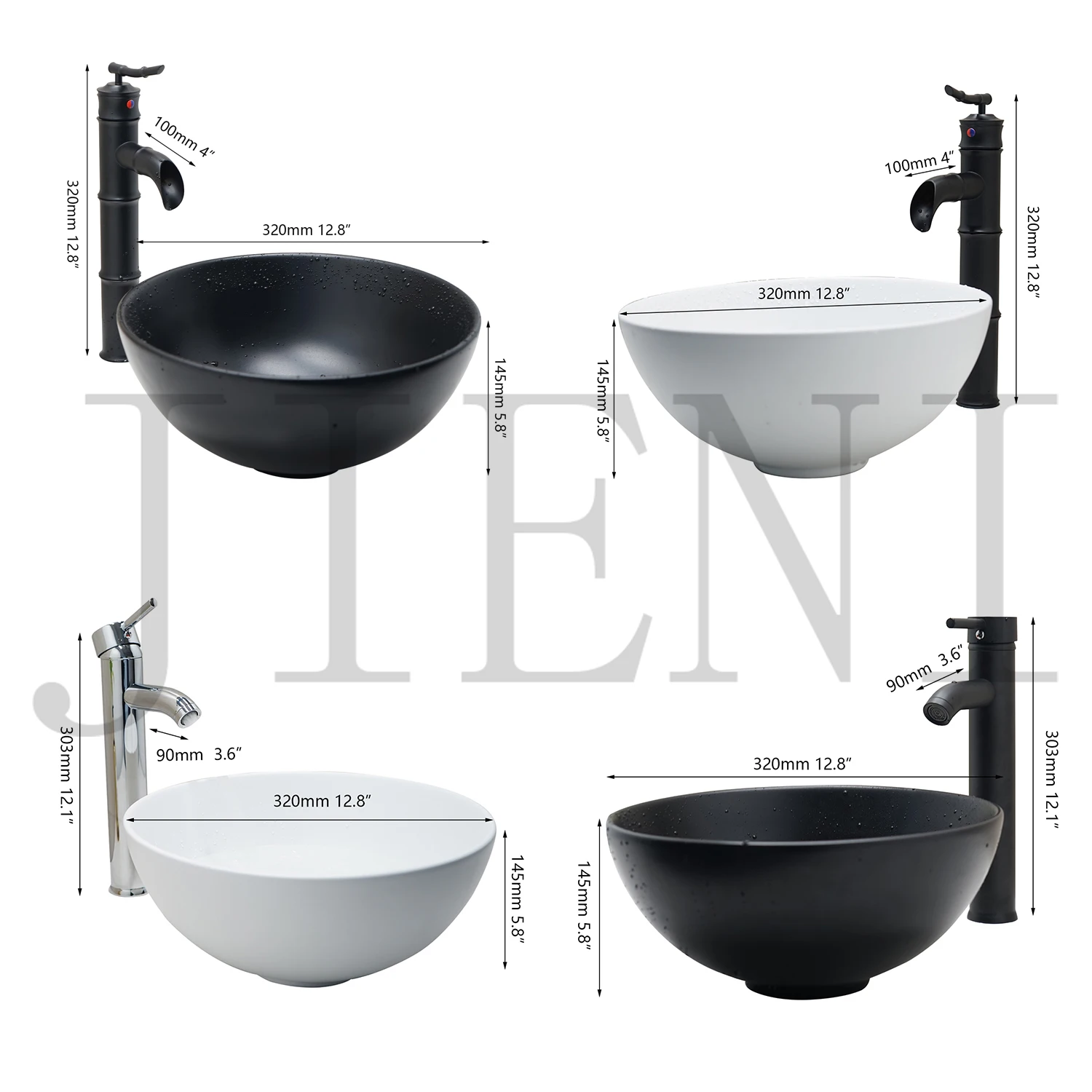 JIENI Black & White Ceramic Washbasin Vessel Lavatory Basin Bathroom Sink Bath Combine Deck Mounted Brass Faucet Mixers & Taps 2