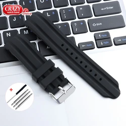 Universal Sport Silicone Watch Band - 20mm/22mm Curved End, Waterproof Rubber Strap - 22mm (Black)