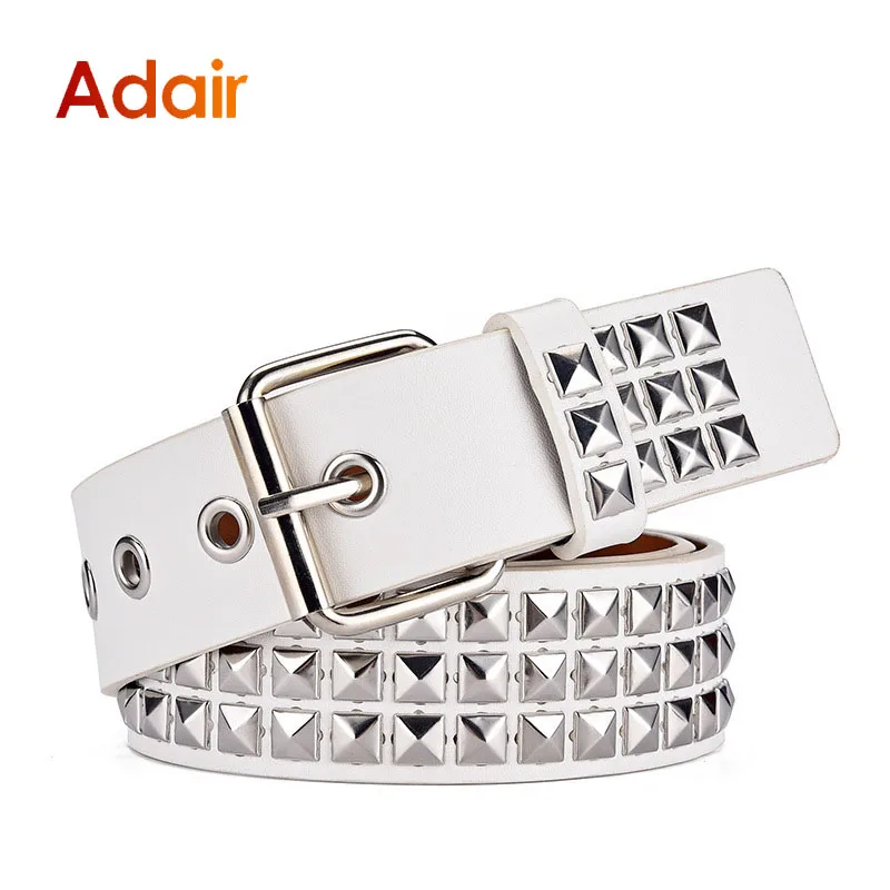 

Punk Rivet Metal Pyramid Belt For Women Vintage Pin Buckle Waistband Ladies Luxury Brand High Quality Women Waist Belts DT027