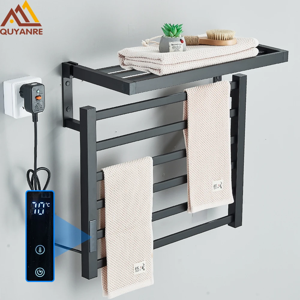 Electric Heating Towel Rack Digital Temperature Display Towel Warmer Rail Smart Home Heated Bar Aluminum