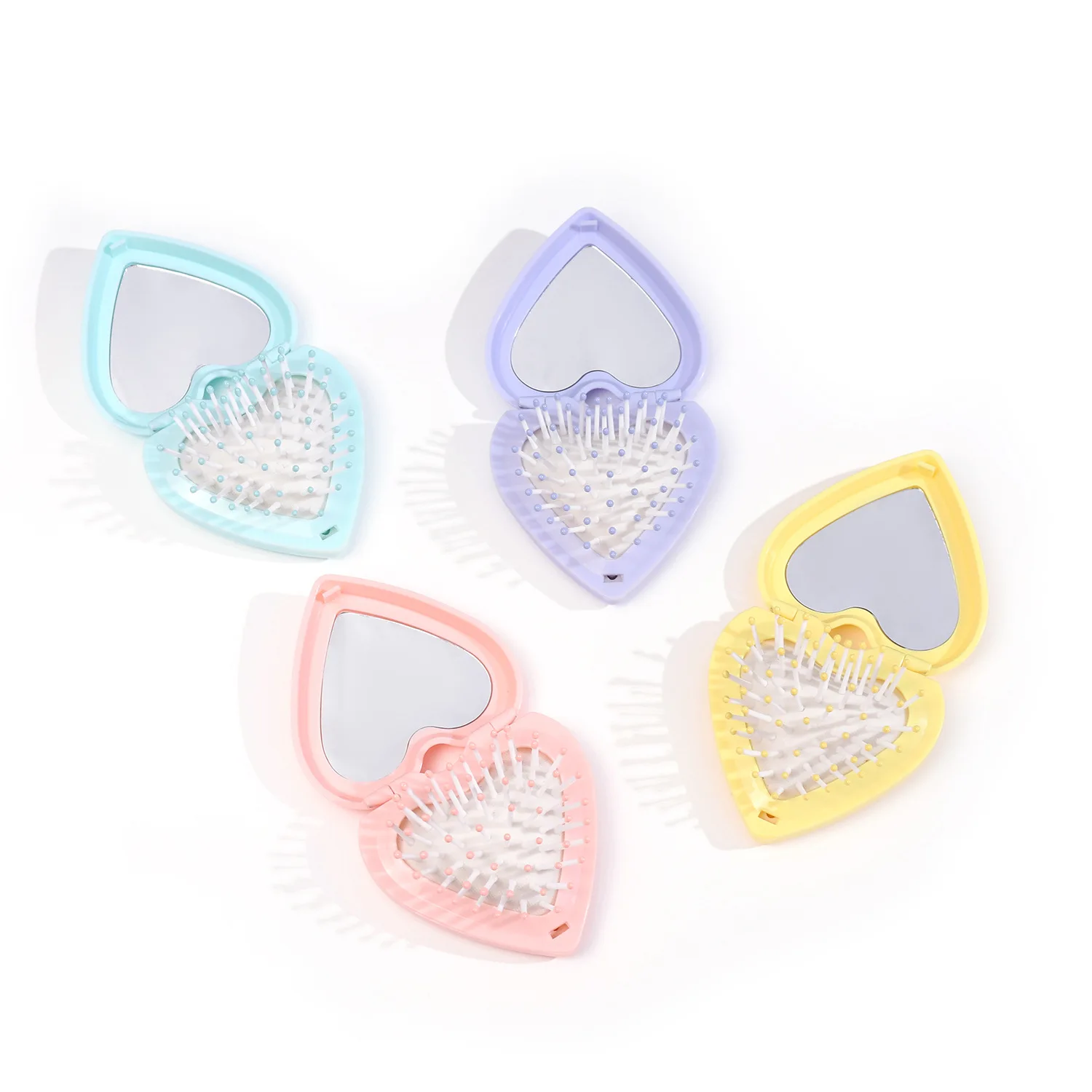 마사지 빗 하트 모양 접이식 휴대용 거울 빗, 에어백 정전기 방지 빗, 귀여운 소녀 학생 선물 빗, 미용 도구