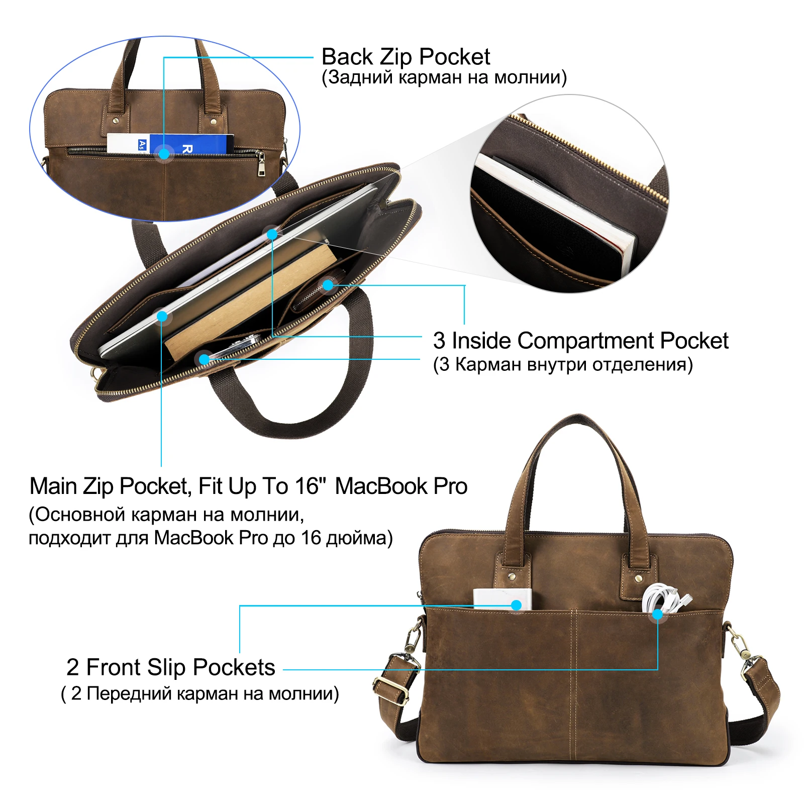 Bolsa de Couro Retrô Portátil com Alça para Homens Bolsa de Ombro Comercial Bolsa Crossbody Macbook m2 m1 Air 13 Pro 14 15 16 Case - Imagem 4