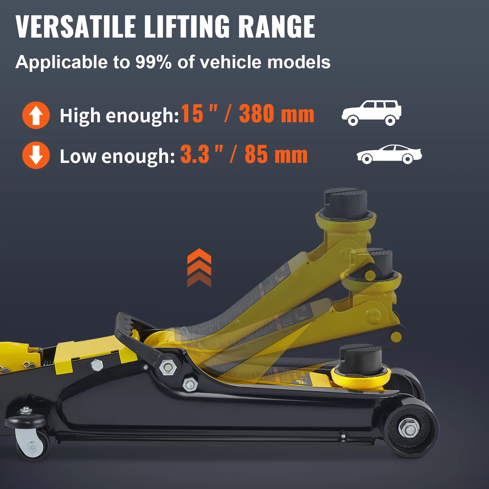 Electric Car Jack VEVOR 2.5 Ton Low Profile Floor Jack Heavy-duty Steel Racing Floor Jack w/Single Piston Lift Pump Lifting 85-380mm