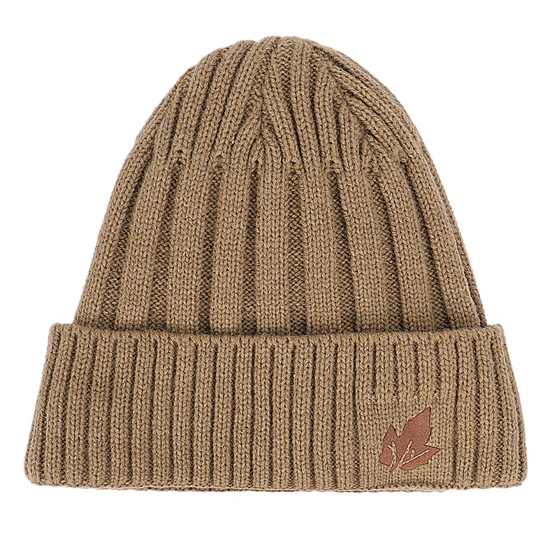 2022 New Fashion Men's Winter Knit Beanie Scarf Brand Maple Leaf Thick Lining Plus Velvet casual hat Solid color Soft Cap Bonnet 2