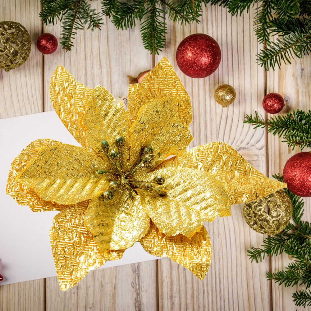 15cm Artifical Christmas Flowers Christmas Tree Decoration Happy New Year Ornaments Xmas Fake Flowers Party Decor