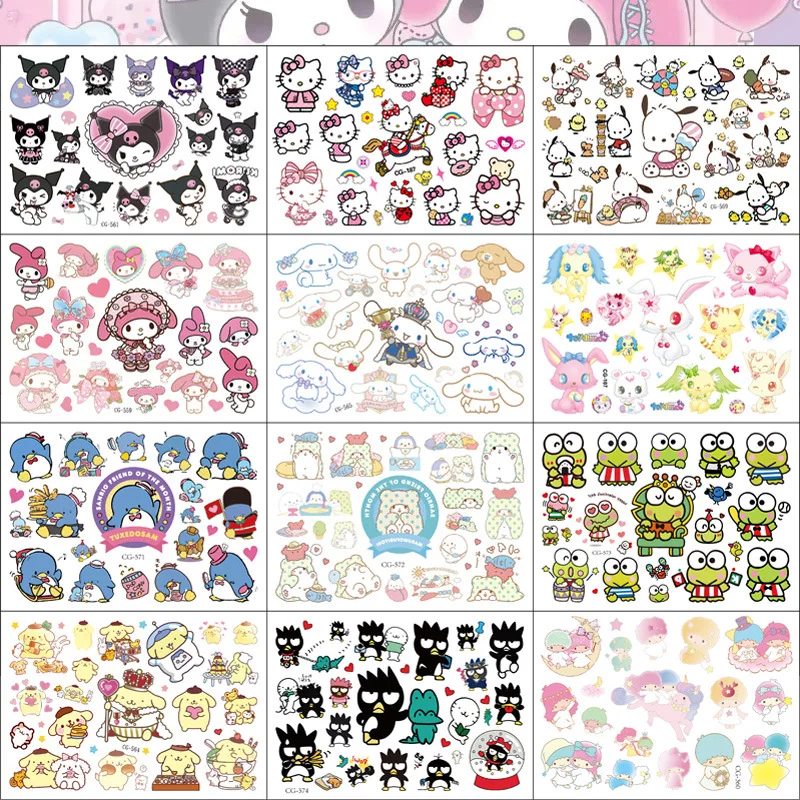 Sanrio Hello Kitty Cat Tattoo Sticker Kuromi Mymelody Tattoos Cinnamoroll Stickers Cosplay Decor Temporary Waterproof Art Tattoo 3