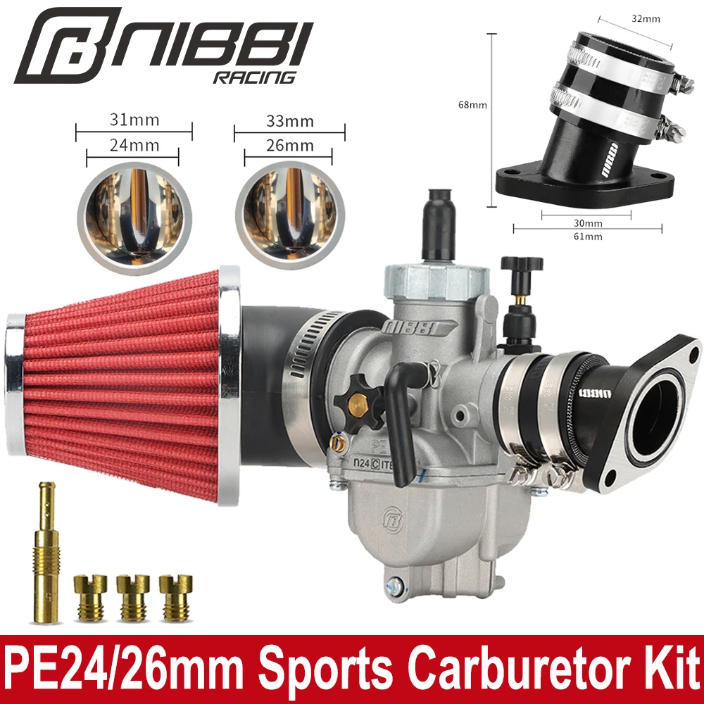 NIBBI Motorcycle Carburetor Air Filter Intake Manifold Kit PE24mm/26mm ...