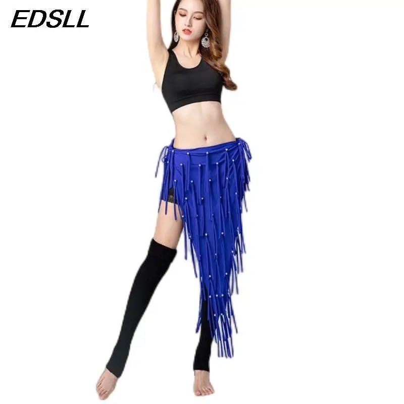 

Belly Dance Colored Ding Waist Scarf Women's Tassel Spliced Lace Cloth Skirt Adult Triangle Waist Scarf Dance Accessories