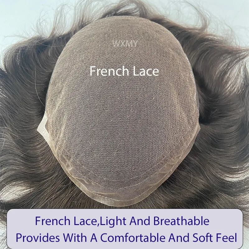 Clearance Q6 Toupee Man Wig Male Hair Prosthesis French Lace & Pu Base Men's Wig Hair System 100% Natural Human Hair Wig For Men 2