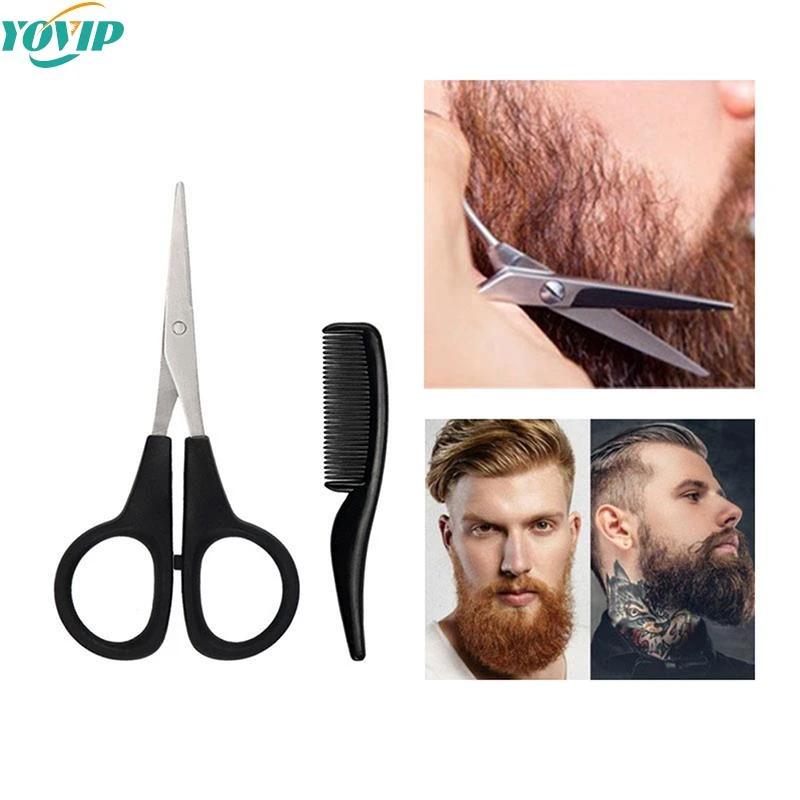 Mustache Scissors Black Series Scissors Set Moustache Comb Nose Hair Scissors Beard Scissors Men