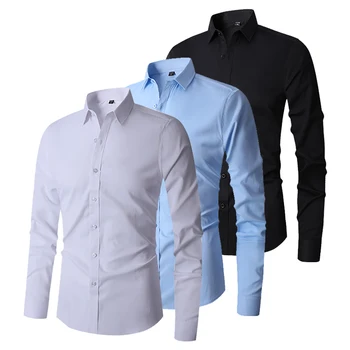 Men's Long Sleeve Regular Fit Casual White Shirts for Men Button-Down Social Shirt USA Size S-XL 1