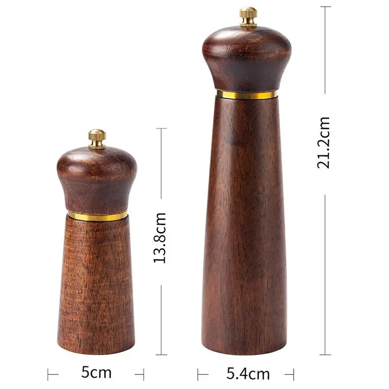 Macinapepe In Legno Massello Con Manovella: Set Macina Sale E Pepe + Base - Motivo A Scacchiera