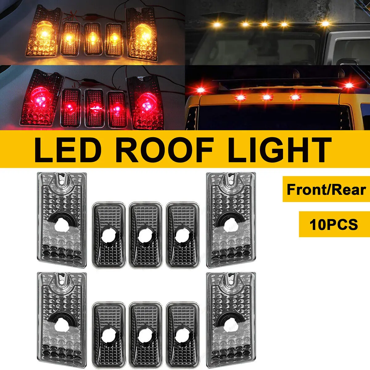 

5Pcs Smoked Lens Amber + Red LED Cab Roof Top Marker Running Lights Bulbs Kit for Hummer H2 SUV SUT 2003-2009