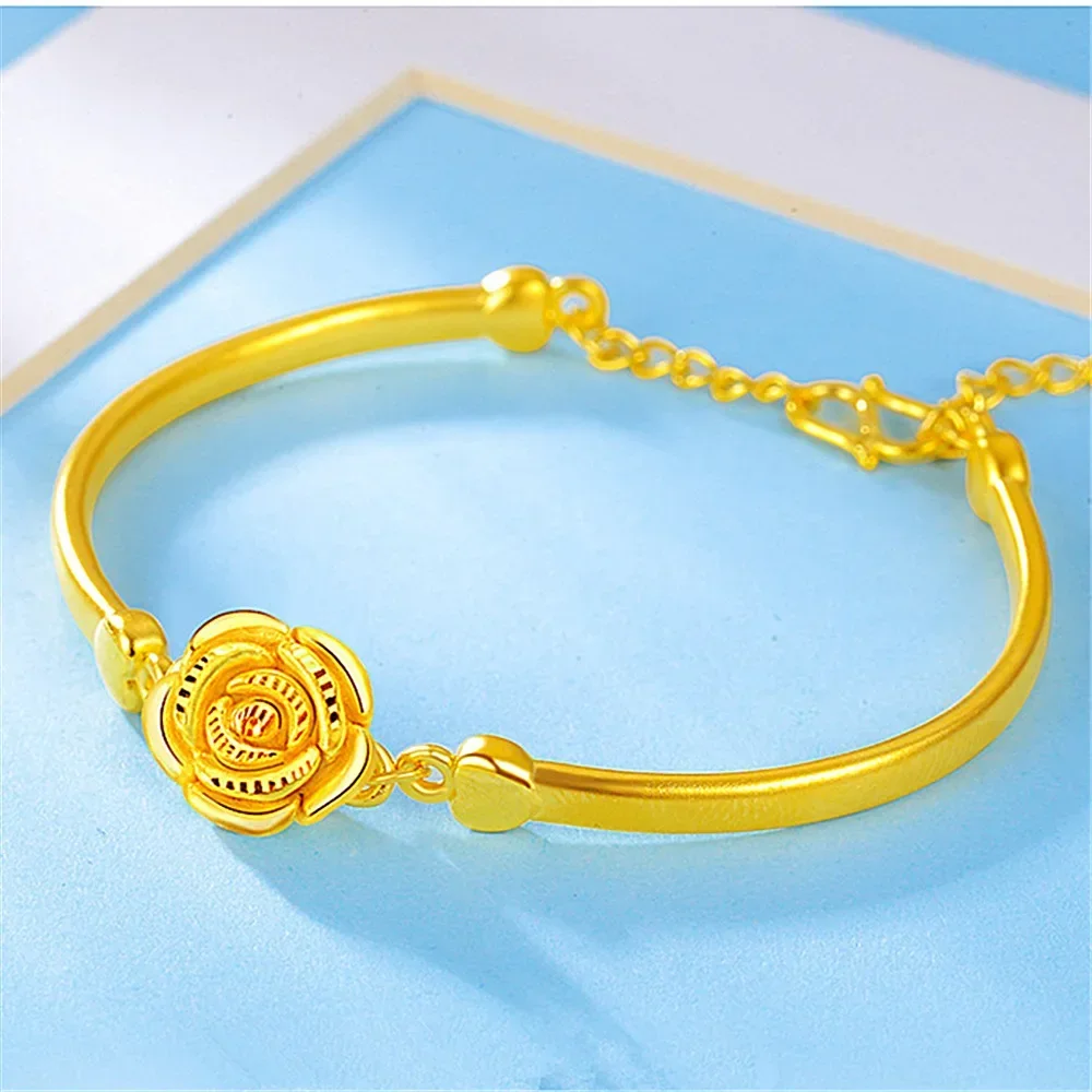 

Real 18K Gold Rose Bracelet for Women Girlfriend Mother Engagement Birthday Mother's Day Valentine's Day Jewelry Gifts