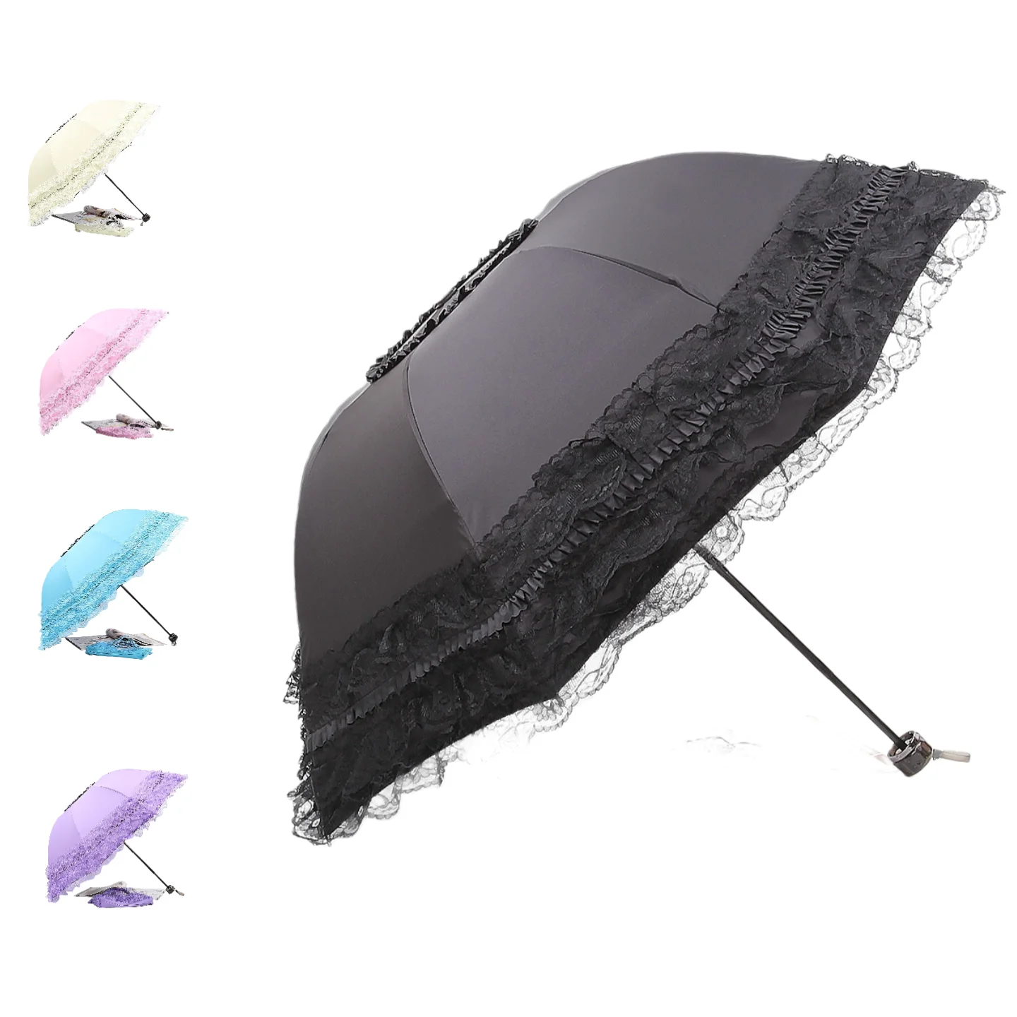 Vintage Lace Parasol Foldable Gothic Lolita Umbrella Rain Anti-uv Protection Sunblock Umbrella Dome Photo Props Girls