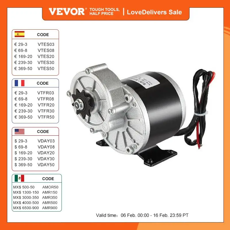 Motore Cc Spazzolato Vevor 24V 250W / 24V 350W Motoriduttore Per Bici Elettrica Motorizzato Ad Alta Velocità Per Scooter E-Bike Go-Kart