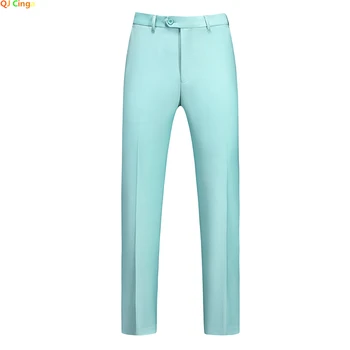 Light Gree Men's Middle Waist Pants, 25 Color Choice, Elegant Office Men Trouser, Modest Green Pink Yellow Asian Size M-6XL 2