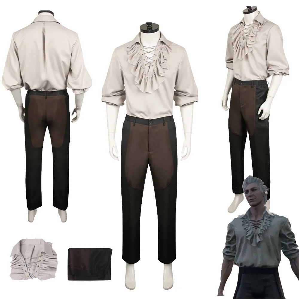 Astarion Cosplay Baldurs Cos Gate 3 Costume Camicia Medievale Pantaloni Uomo Adulto Bg3 Abiti Fantasia Halloween Carnival Roleplay Suit