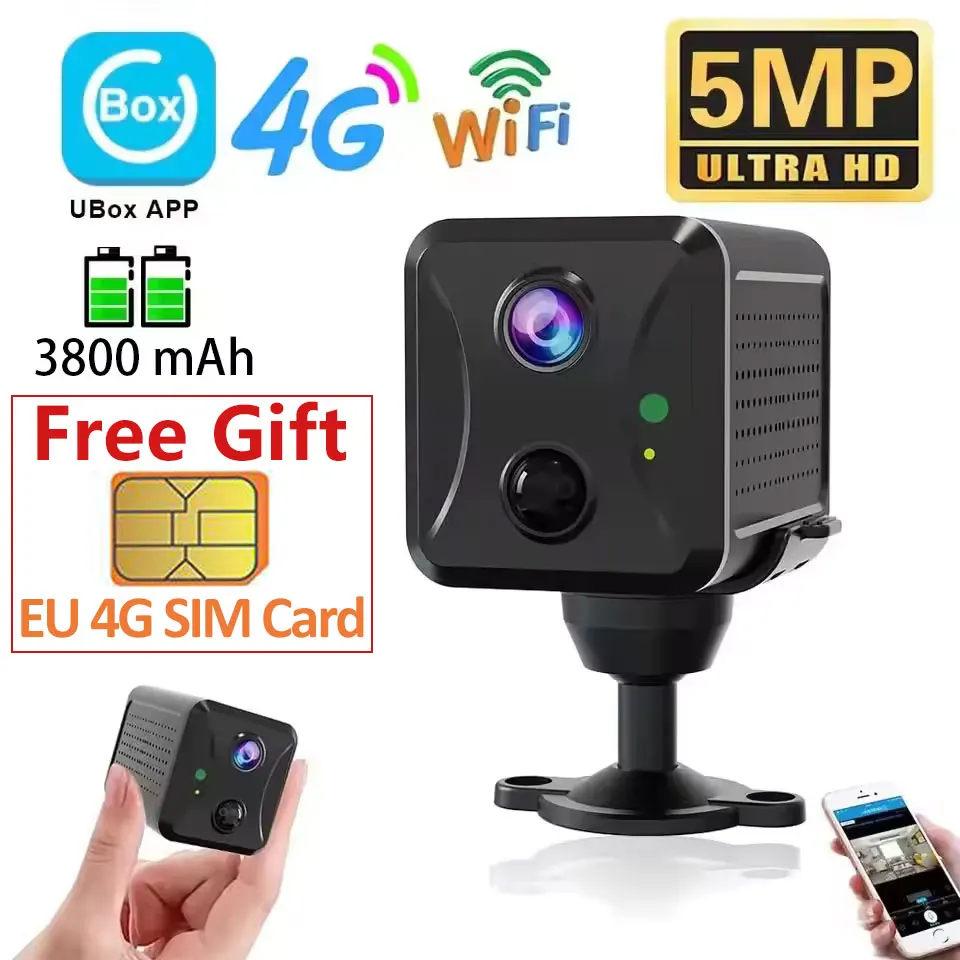 Ubox Mini 4G Security Camera SIM Card or Wifi Ultra HD Surveillance Camera 3800 mAh Battery Low Power Voice Intercom CCTV Camera