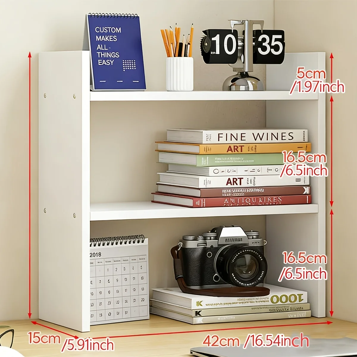 Compact White Wooden Bookshelf: 3-Tier Desktop Organizer for Office, Study, or Dorm