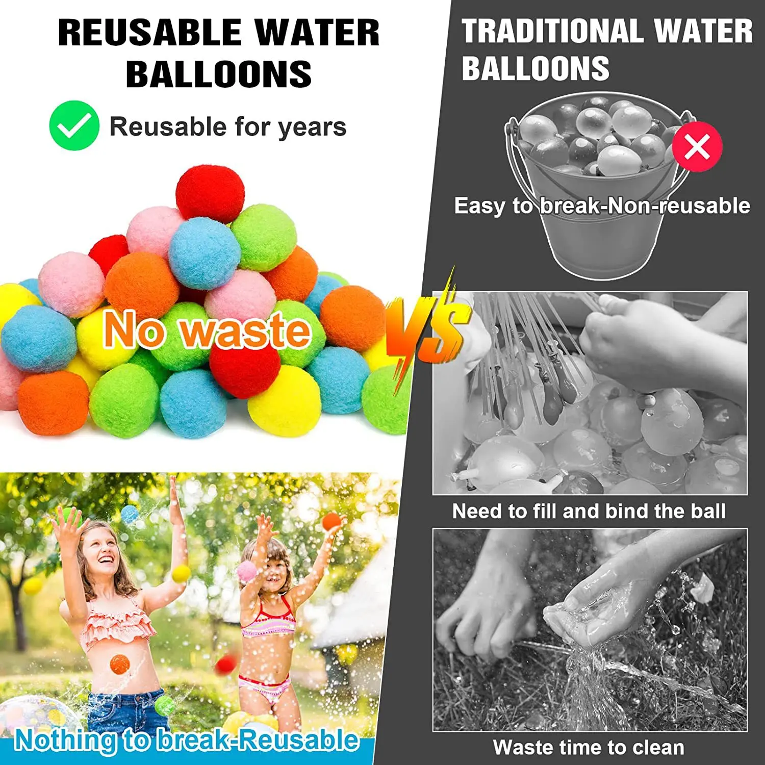 30Pcs Water Soaker Balls Reusable Sponge Water Balloons Cotton Splash Toys for Pool Beach Outdoor Summer Swimming Games Toy 6