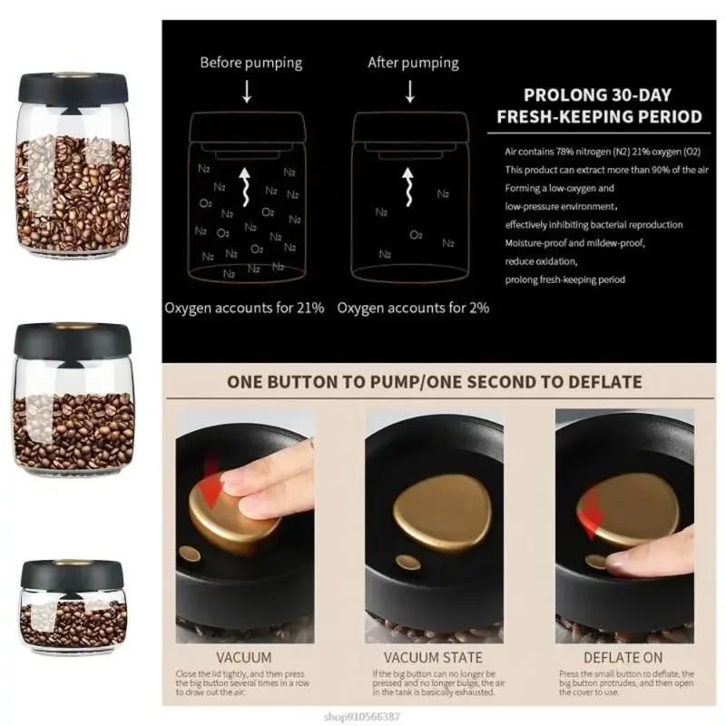 1Pcs Coffee Beans Vacuum Sealed Jug Coffee Beans Glass Airtight Canister Kitchen Food Grains Candy Keep Fresh Storage Jar glass storage jar glass storage container