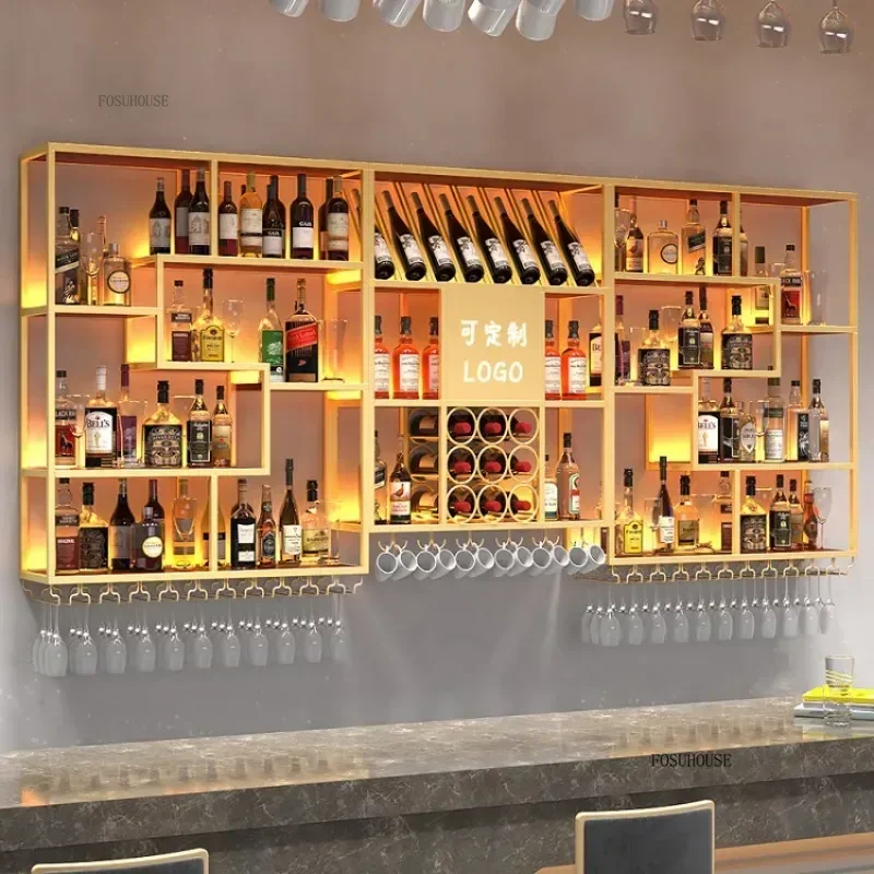 Customizable Bar Wine Cabinets Hanging Wine Rack for Living Room Restaurant Bar Furniture Wrought Iron Display