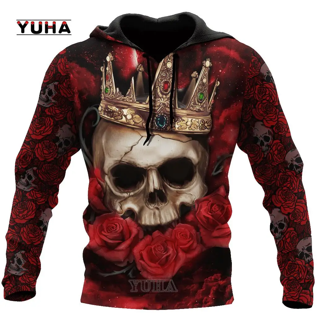 thumbnail image 1 of Sudadera con capucha y sudadera con estampado 3D de tatuaje de calavera roja oscura para hombre, sudadera unisex de primavera y otoño, ropa deportiva informal, 1 of 5