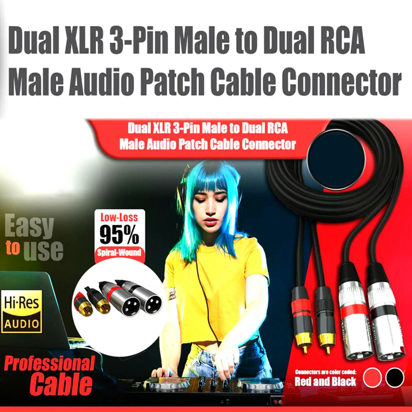 Dual RCA Male to Dual XLR Male Cable 2 RCA to 2 XLR for Speaker
