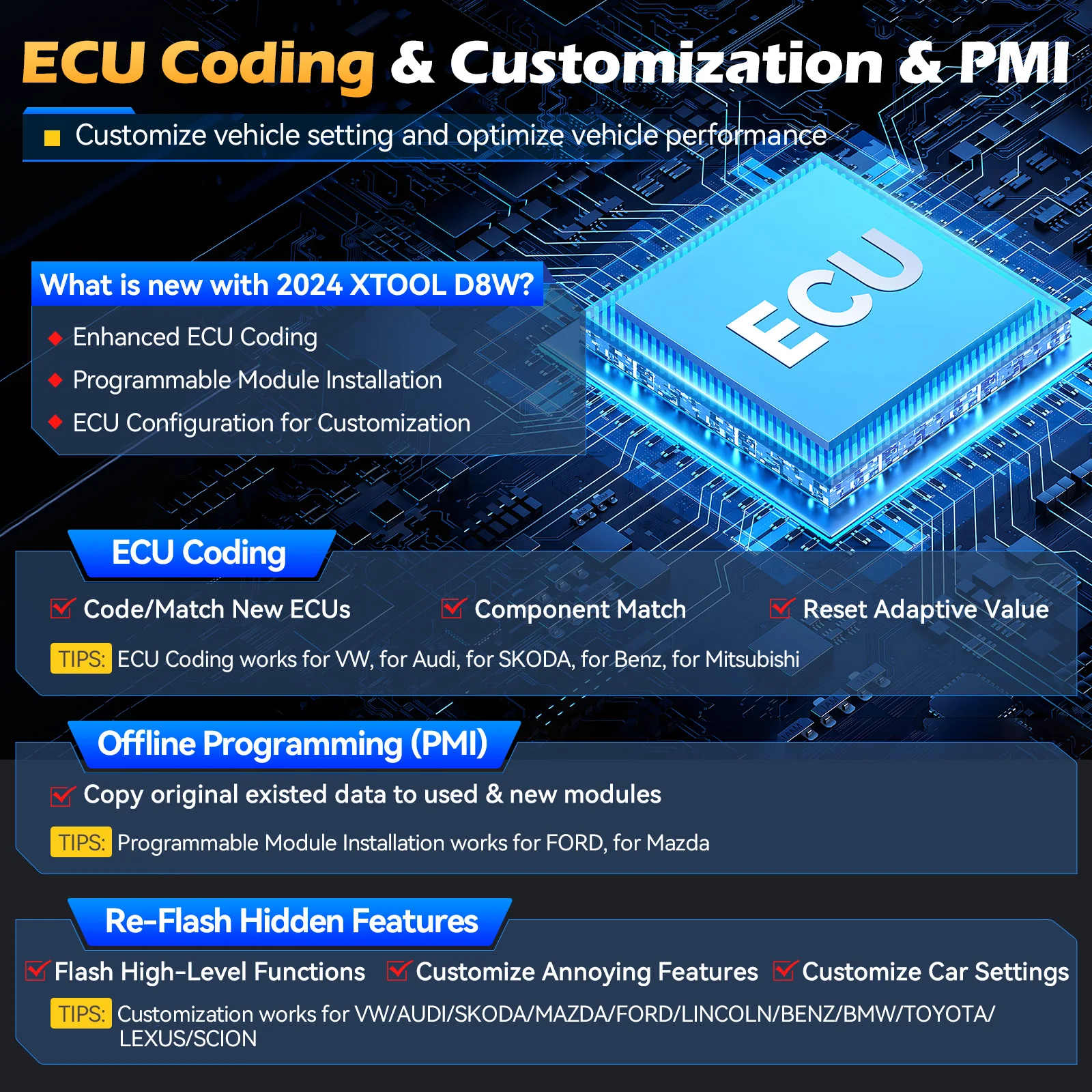 أداة تشخيص السيارات بتقنية البلوتوث XTOOL D8W D8S،...