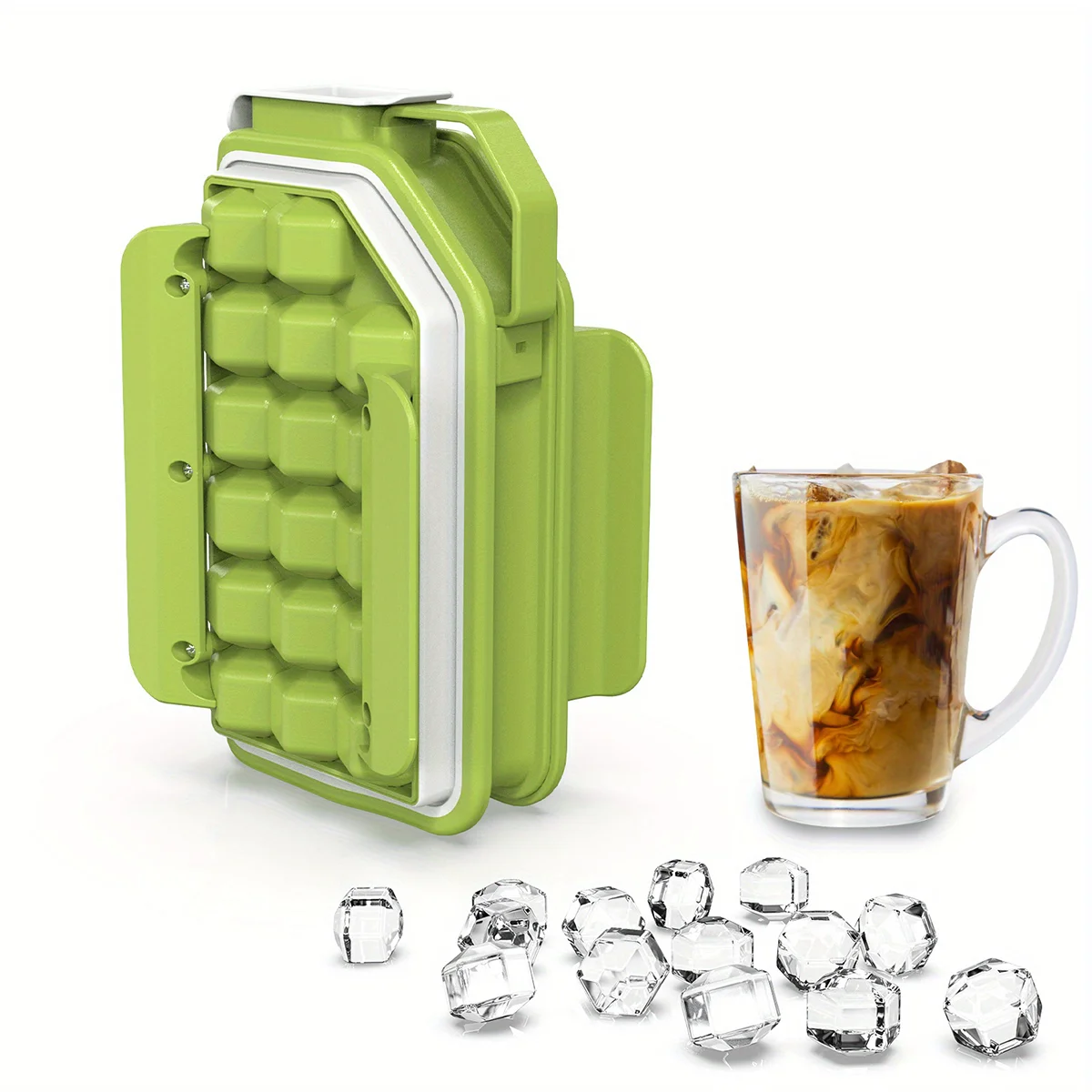 Yellow-green silicone ice bottle 2-in-1 ice hockey portable tray, frozen whiskey cocktail wine beer retractable cube mol