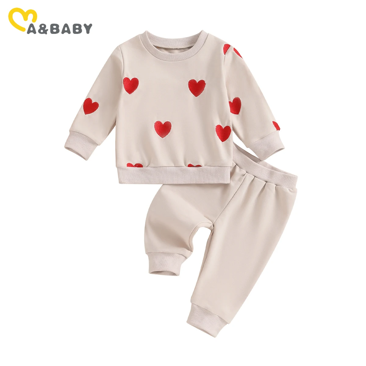 ma&baby 6M-4Y Toddler Girls Valentine's Day Outfit Heart Embroidery Long Sleeve Tops Pants Fall Spring Clothing D05