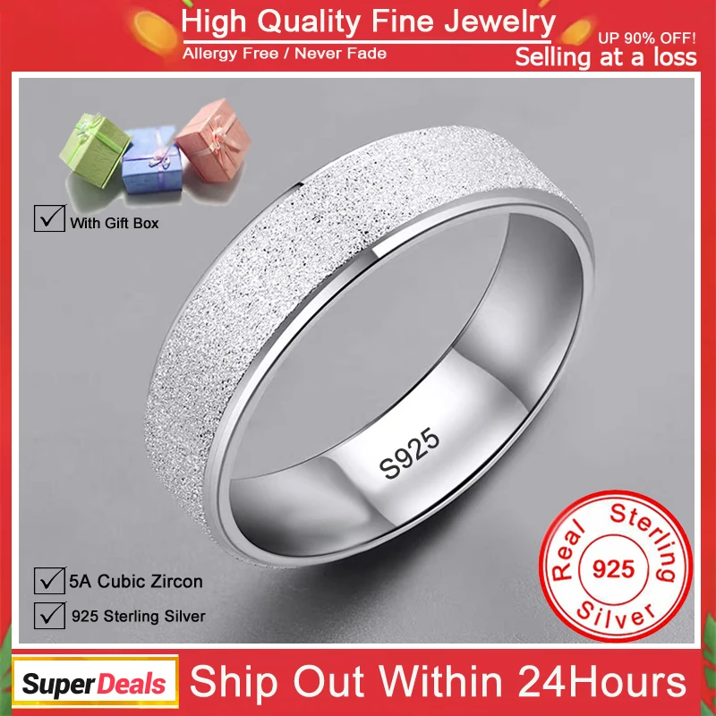 YHAMNI 925 Sterling Silver Couple Frosted Rings Simple Woman & man Single Ring Solid silver Wedding Engagement Ring jewelry