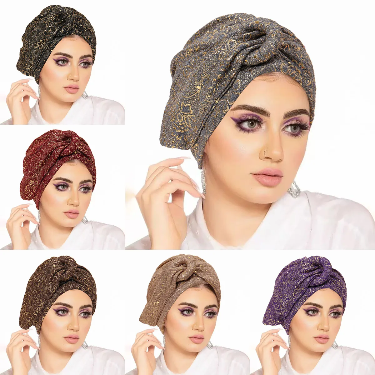 Neue Knoten Pailletten Plissee Hijab Kappe Muslimische Frauen Chemo Turban Stretchy Headwrap Schal für Haarausfall Mode Indische Femme Motorhaube