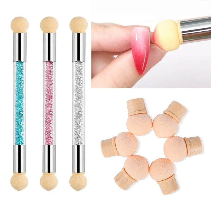 1/10PCS Double Head Sponges Gradient Shading Nail Art Pen Dotting Brush Rhinestone Handle Painting Tools Nail Brush Manicure