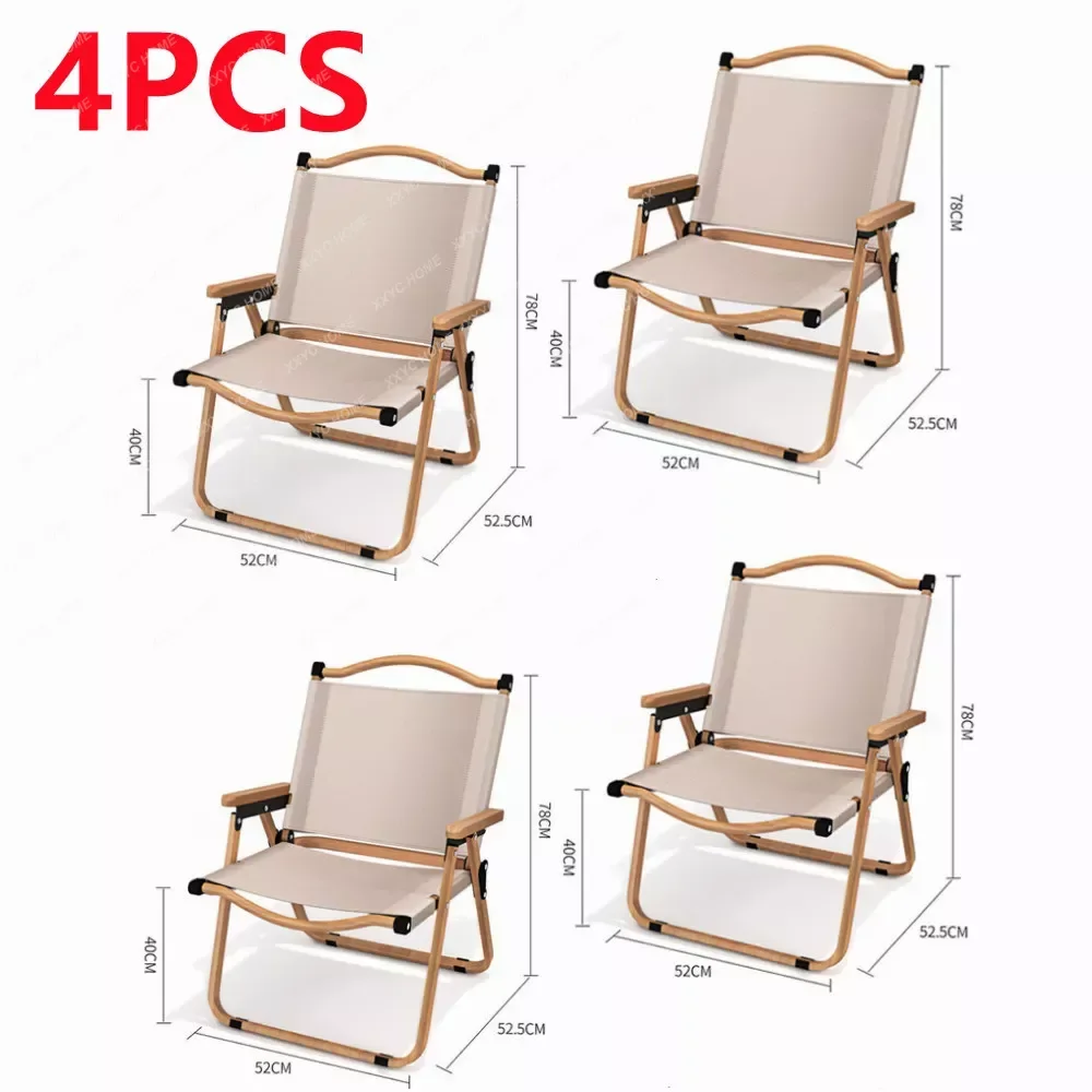 2Pcs/1PCS-khaki camping chair portable outdoor chair aluminum alloy wood grain folding chair camping equipment Kermit chair