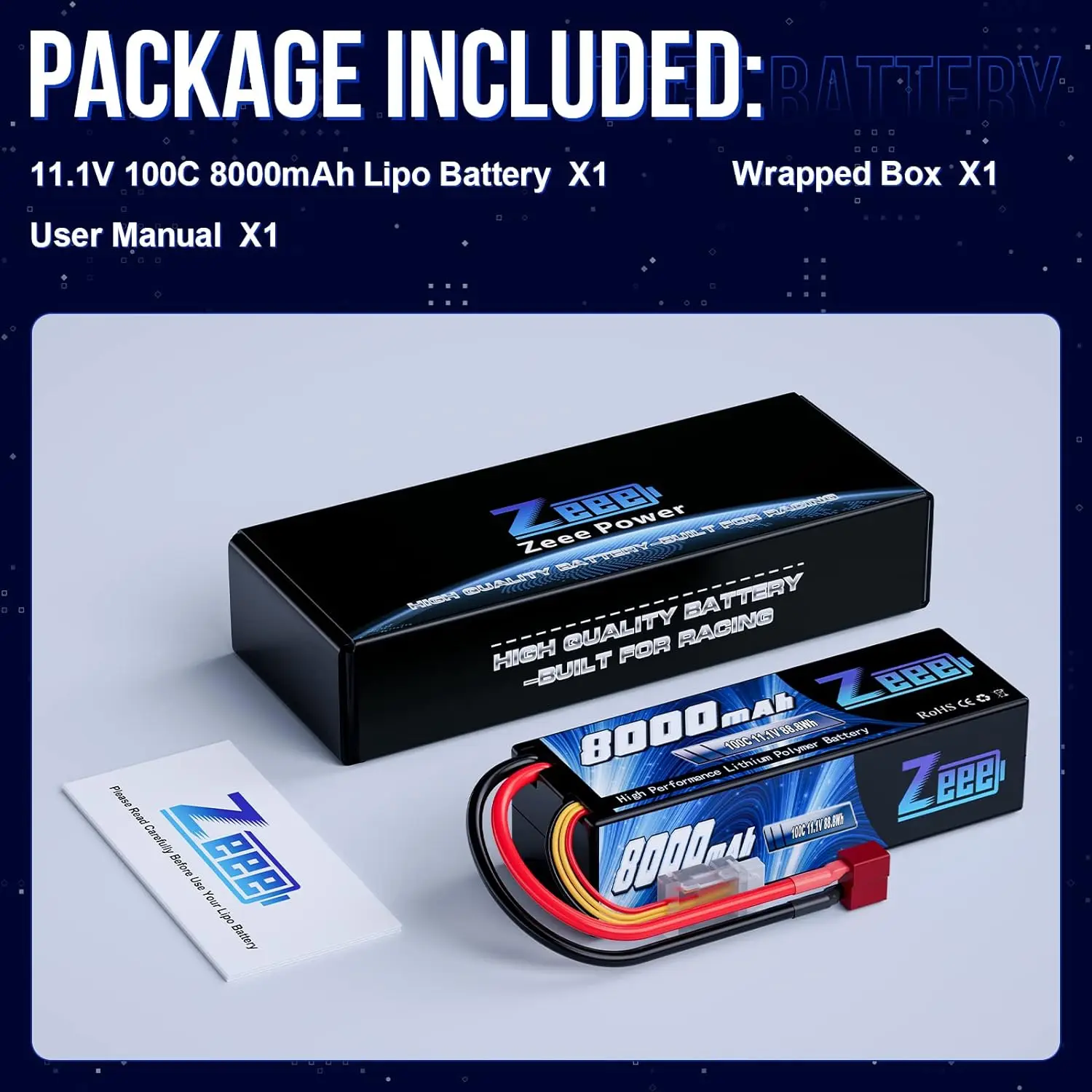 Zeee Lipo Battery 3S 8000mAh 11.1V 100C Lipo Battery with Deans