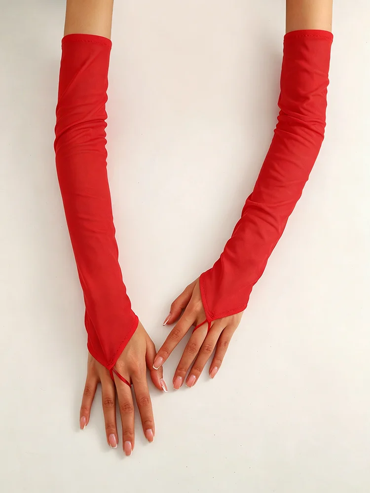 48cm Candy Color Elasticity Mesh Thin Transparent Hook Finger Long Gloves Women Sexy Party Cosplay Elegant Etiquette Opera Perfo