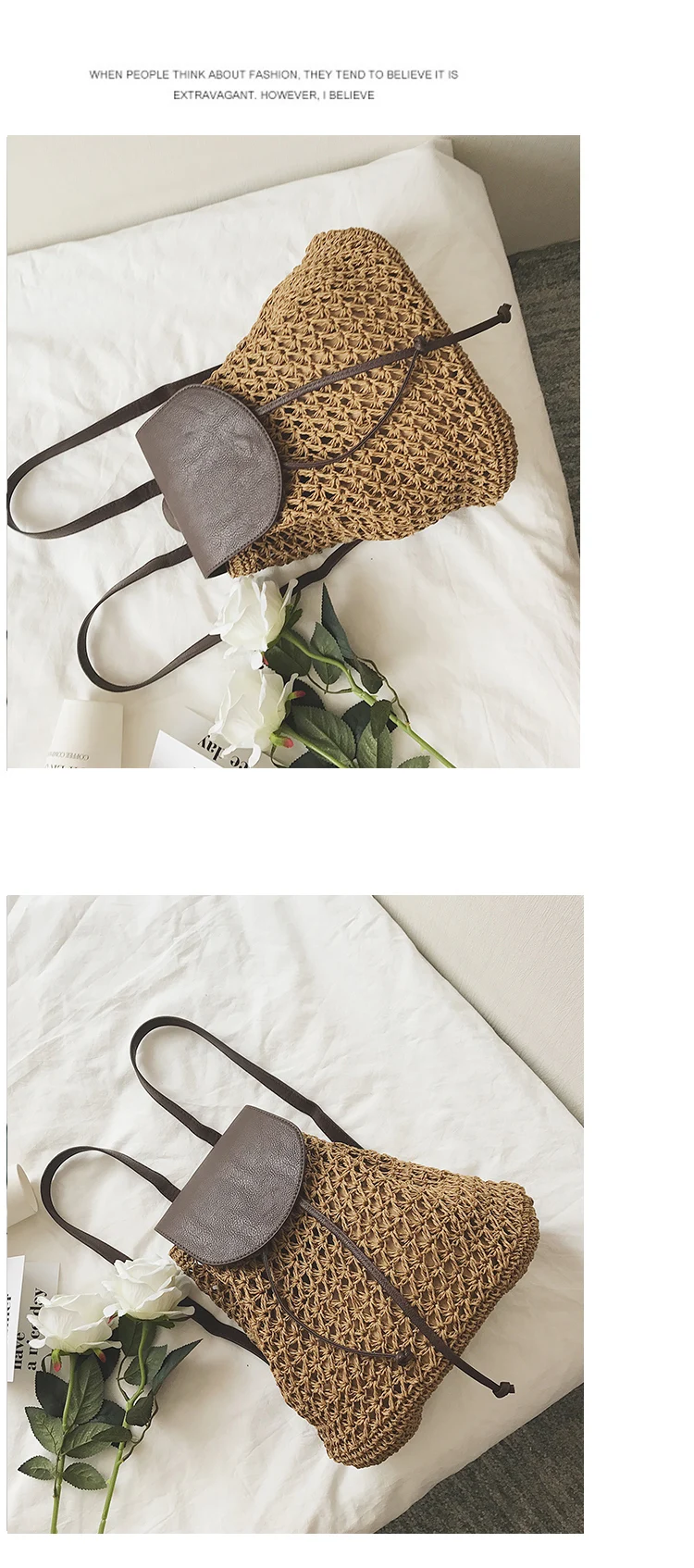 2022 Summer Women Straw Backpack Large Capacity Weave Rattan Wicker Casual Travel Backpack Girls Bohemia Beach Shopper Backpacks