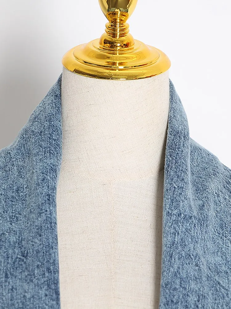 ECR Temperament Denim Vintage Windbreaker Lapel Collar Short Sleeve High Waist Loose Casual Designer Coats Female Fashion Style