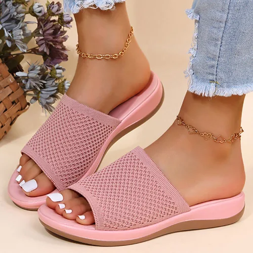 여성용 부드러운 플랫 샌들, 스트레치 패브릭 여름 신발, 우아한 슬리퍼 신발, Zapatos Mujer 2