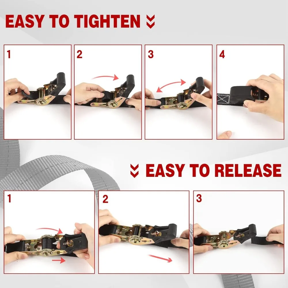 Pack Ratchet Tie Down Straps, 6M x 25mm Adjustable Ratchet Straps Roof Rack Straps, Securing Cargo travel luggage belt