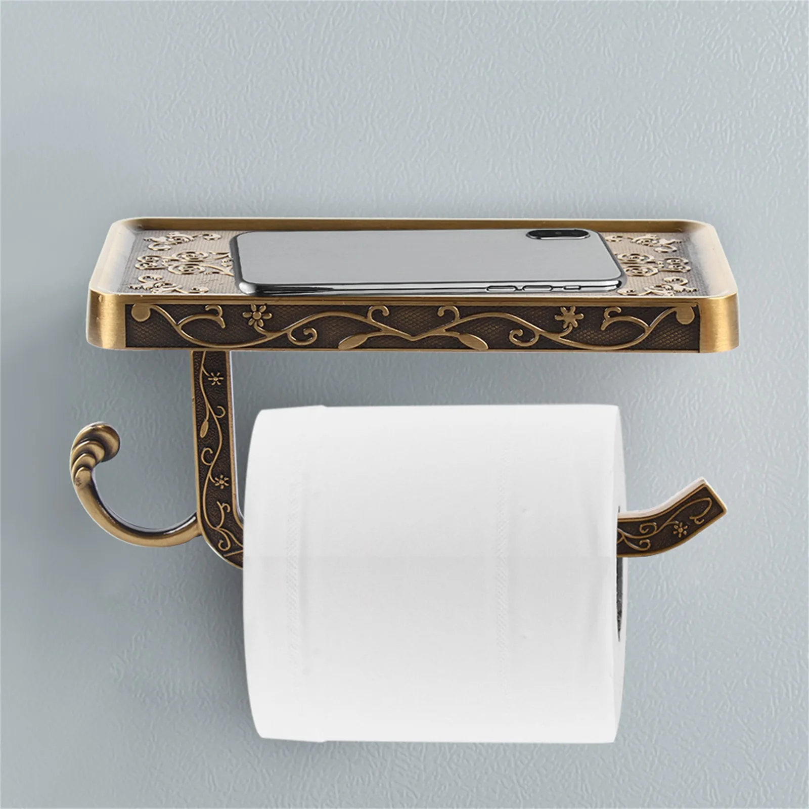 

oilet Paper Holder Stand with Phone Shelf,Anti-Rust Aluminum Tissue Roll Dispenser Storage Wall Mounted