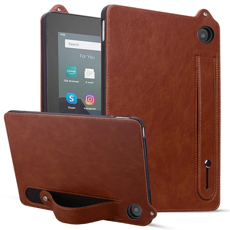 Premium PU Leather Stand Case for Fire HD 8 Tablet - Soft TPU Back & Handheld Design