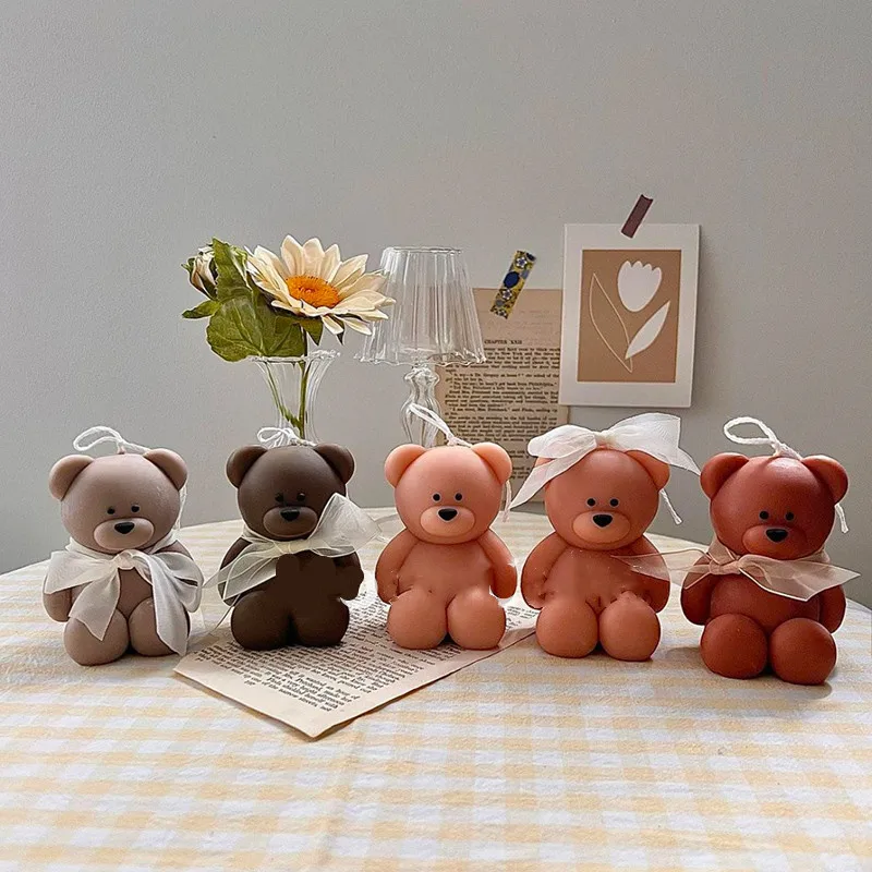3D Toy Bear Silicone Candle Mold Fondant Cake Border Moulds Chocolate Mould Cake Deco Tools Baking Accessories Candle Making Kit