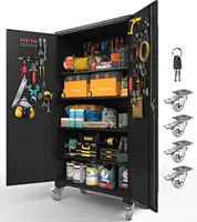 Upgraded high and wide metal storage cabinet with doors and 4 adjustable shelves, equipped with wheels and nail boards 1