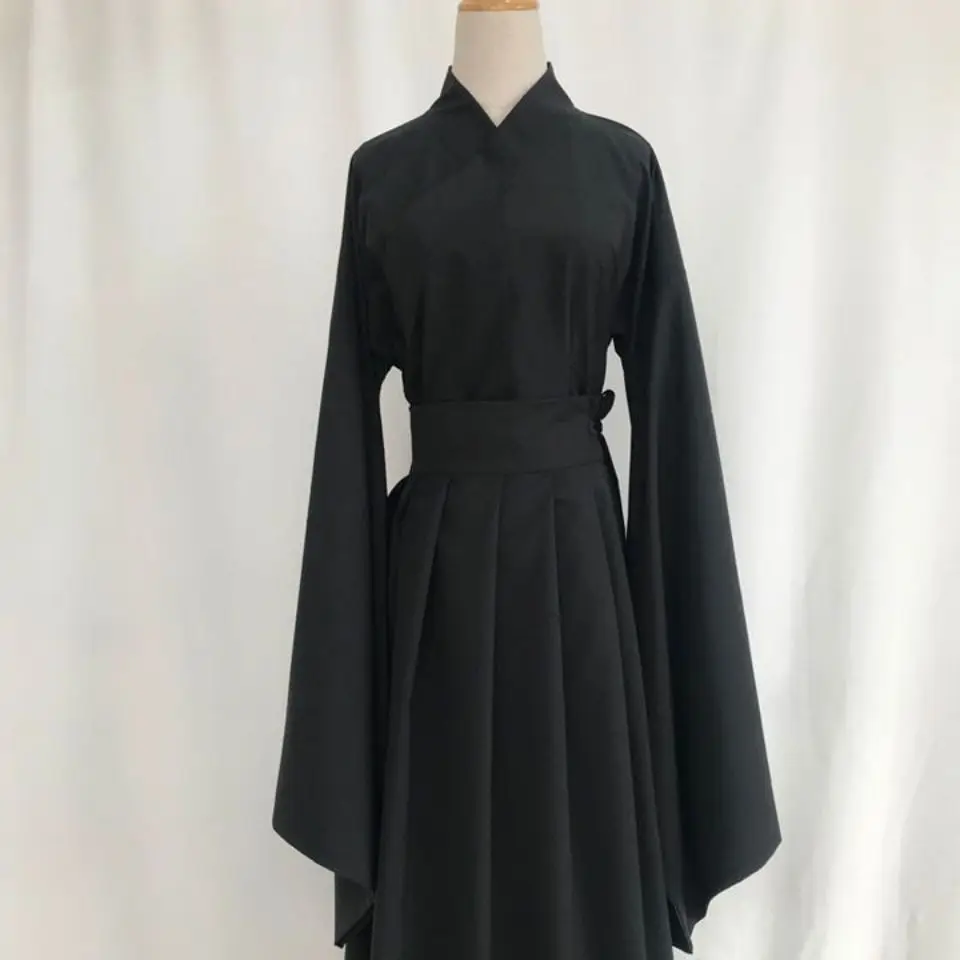 

Женское традиционное китайское платье Hanfu, костюм белого и черного цвета с подкладкой внутри, 2 шт., женское танцевальное платье Hanfu для сцены