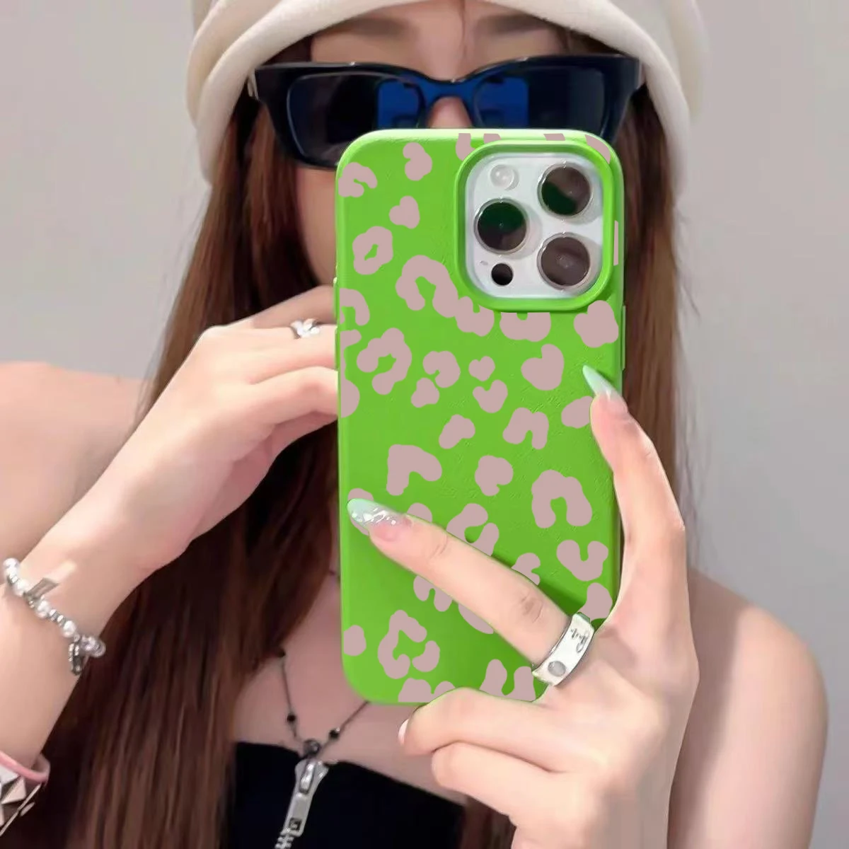 Pink Leopard Print Lichee Pattern Silicone Phone Case Cover