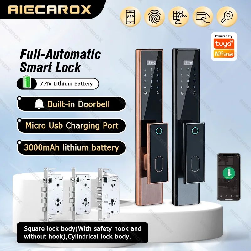 

Fully automatic keyless Smart Door Lock Biometric Fingerprint Wifi Tuya Electronic Fechadura Eletronica Front Outdoor